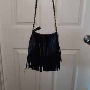 Black fringe purse in faux leather
